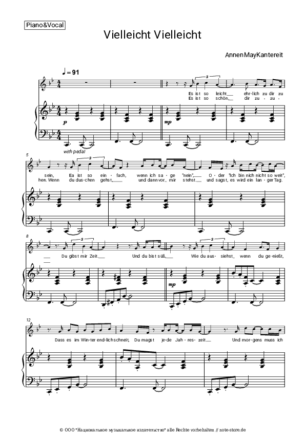 Noten mit Gesang AnnenMayKantereit - Vielleicht Vielleicht - Klavier&Gesang