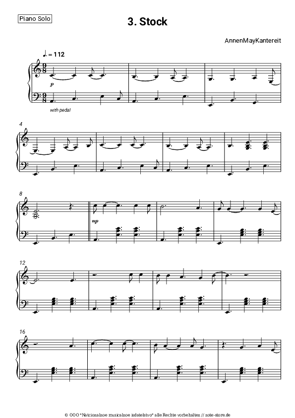 Noten AnnenMayKantereit - 3. Stock - Klavier.Solo