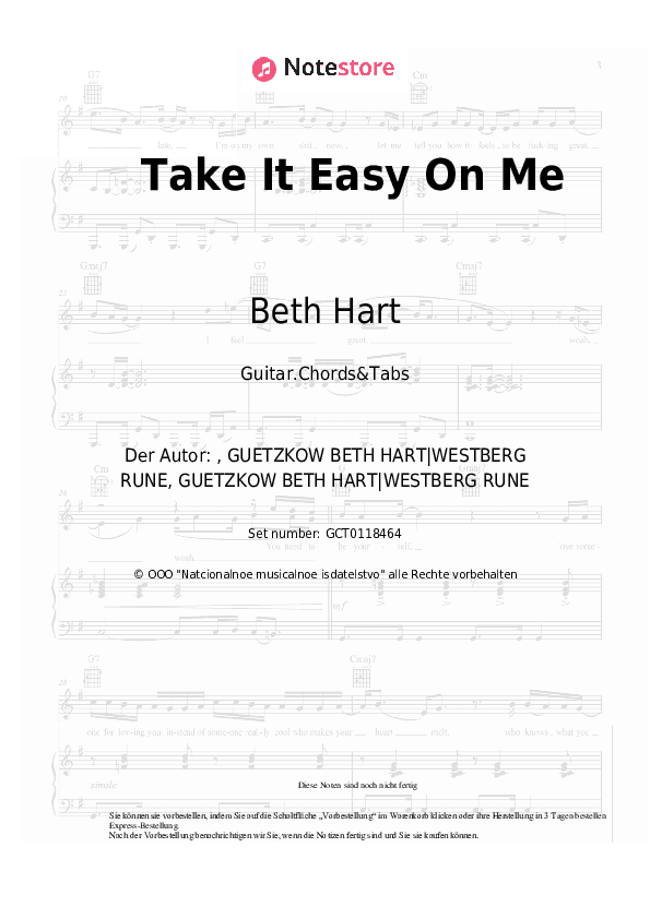 Akkorde Beth Hart - Take It Easy On Me - Gitarren.Akkorde&Tabas