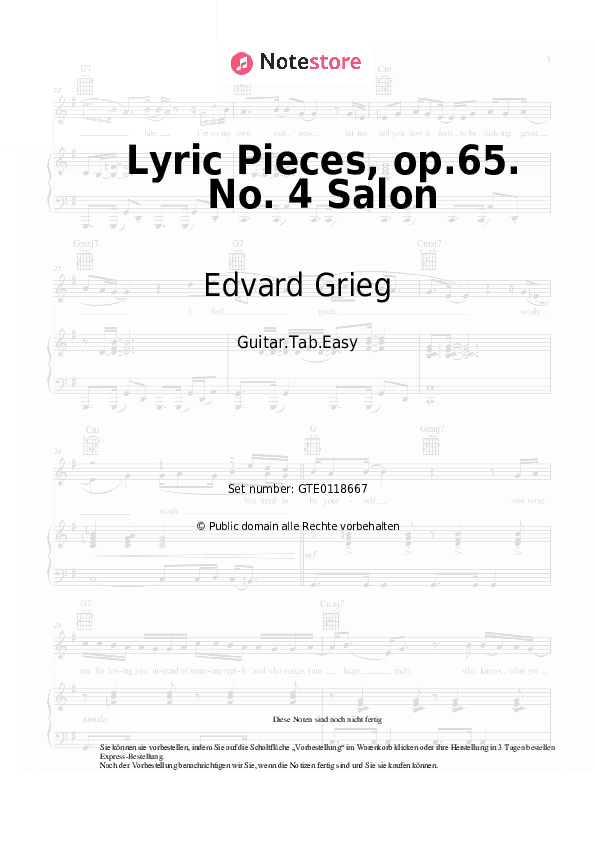 Einfache Tabs Edvard Grieg - Lyric Pieces, op.65. No. 4 Salon - Gitarre.Tabs.Easy