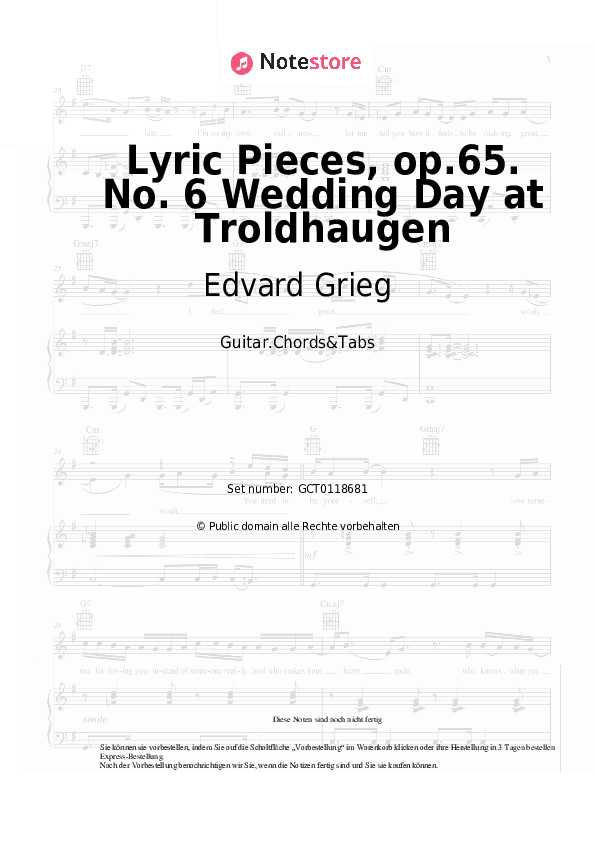 Akkorde Edvard Grieg - Lyric Pieces, op.65. No. 6 Wedding Day at Troldhaugen - Gitarren.Akkorde&Tabas