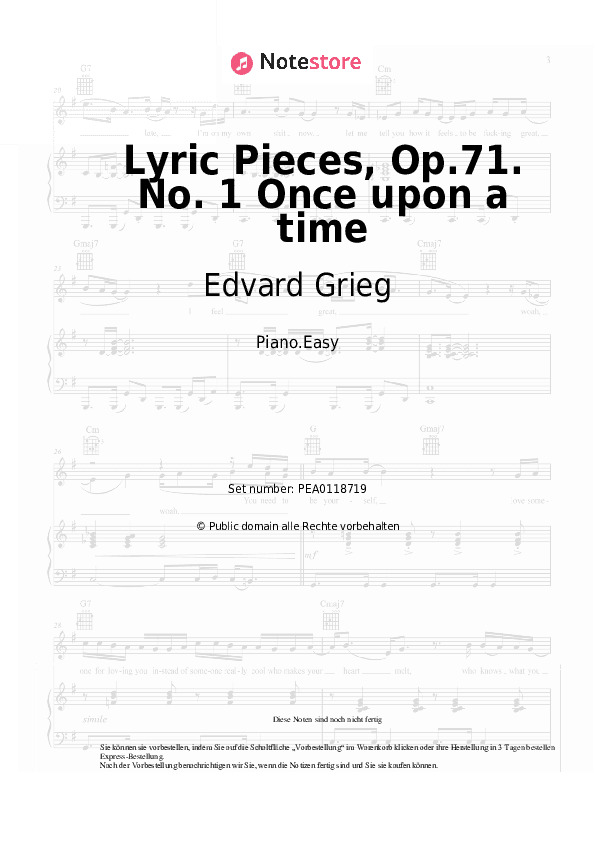 Einfache Noten Edvard Grieg - Lyric Pieces, Op.71. No. 1 Once upon a time - Klavier.Einfach