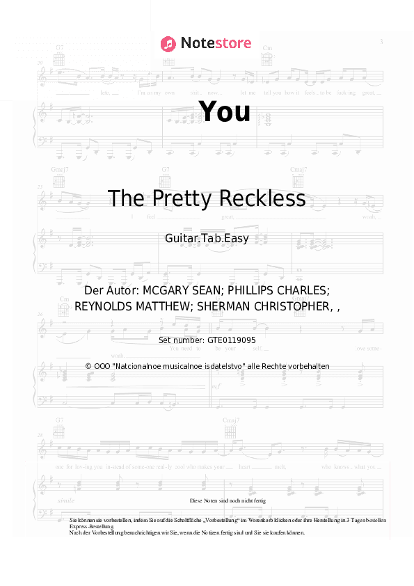 Einfache Tabs The Pretty Reckless - You - Gitarre.Tabs.Easy