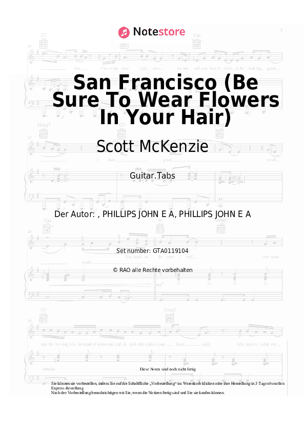 Tabs Scott McKenzie - San Francisco (Be Sure To Wear Flowers In Your Hair) - Gitarre.Tabs
