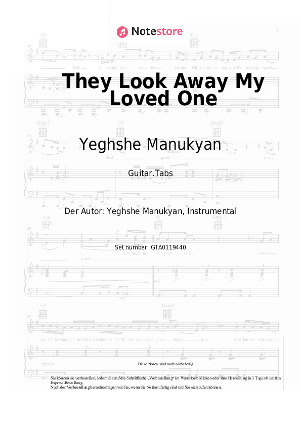 Tabs Yeghshe Manukyan - They Look Away My Loved One - Gitarre.Tabs