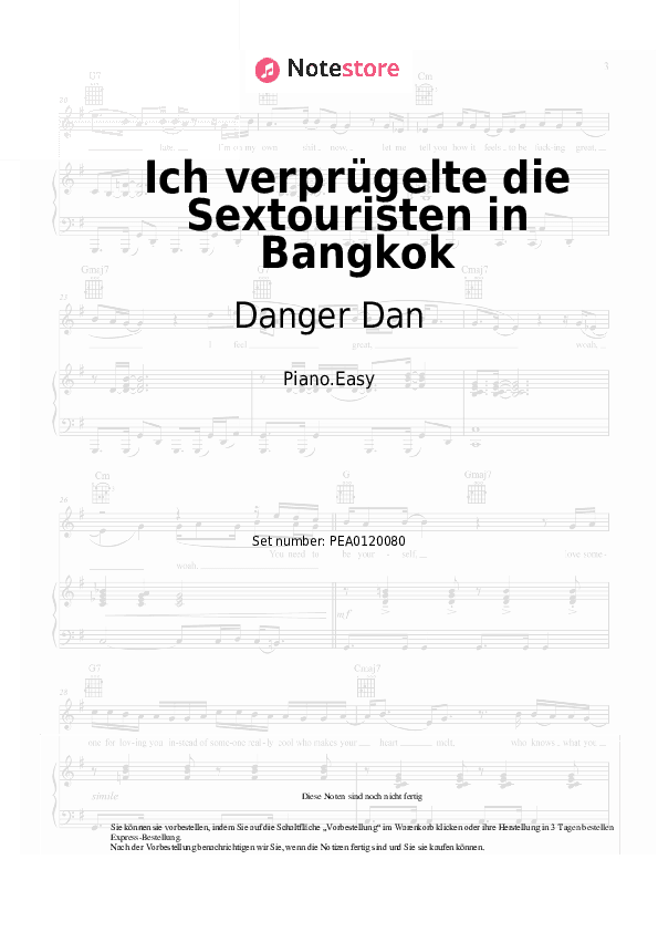 Einfache Noten Danger Dan - Ich verprügelte die Sextouristen in Bangkok - Klavier.Einfach