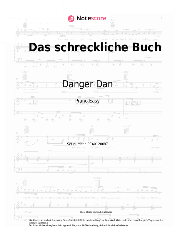 Einfache Noten Danger Dan - Das schreckliche Buch - Klavier.Einfach