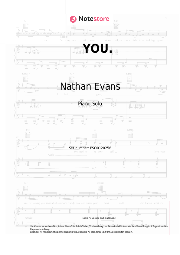 Noten Nathan Evans - YOU. - Klavier.Solo
