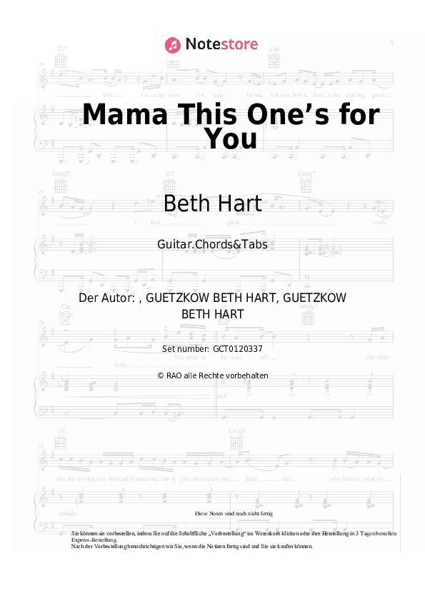 Akkorde Beth Hart - Mama This One’s for You - Gitarren.Akkorde&Tabas