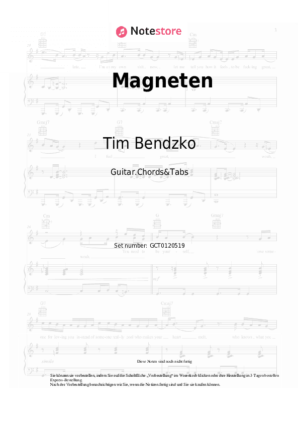 Akkorde Tim Bendzko - Magneten - Gitarren.Akkorde&Tabas
