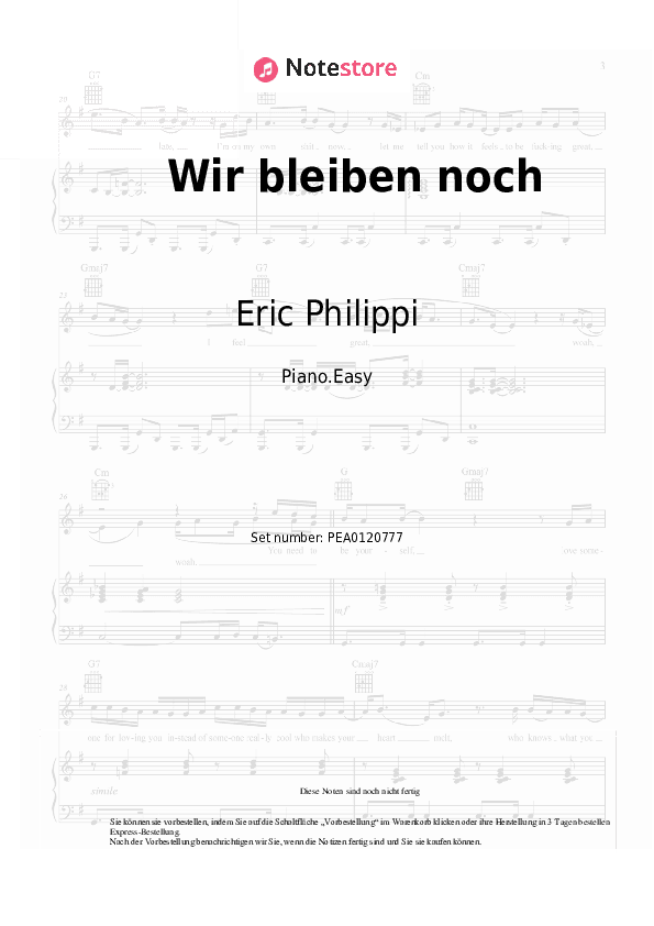 Einfache Noten Eric Philippi - Wir bleiben noch - Klavier.Einfach
