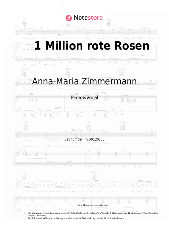 Noten mit Gesang Anna-Maria Zimmermann - 1 Million rote Rosen - Klavier&Gesang