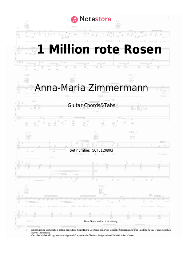 Akkorde Anna-Maria Zimmermann - 1 Million rote Rosen - Gitarren.Akkorde&Tabas