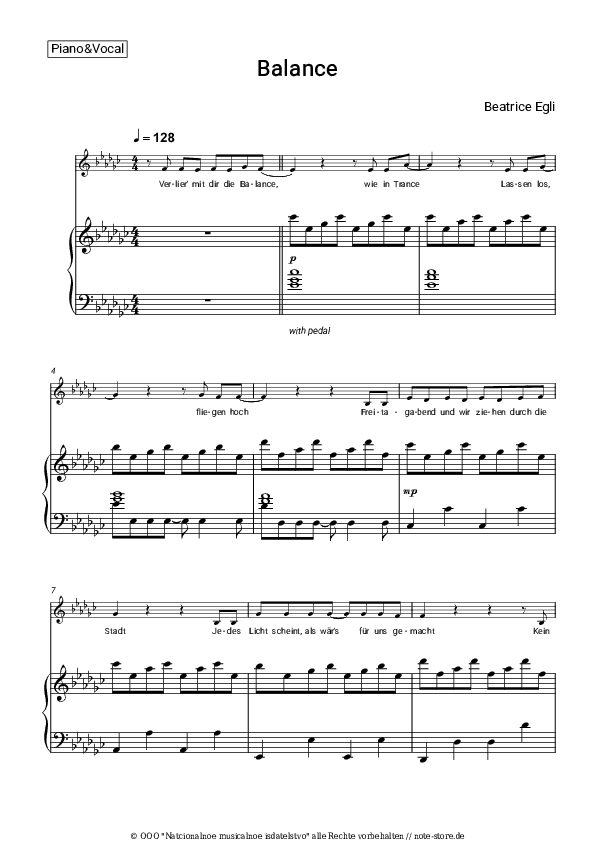 Noten mit Gesang Beatrice Egli - Balance - Klavier&Gesang