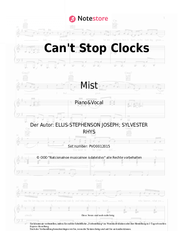 Noten mit Gesang Mist - Can't Stop Clocks - Klavier&Gesang