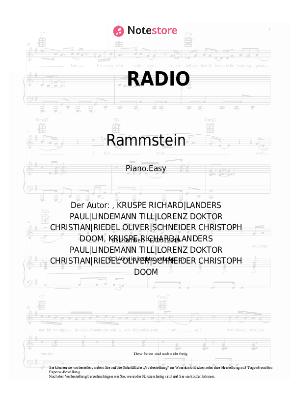Einfache Noten Rammstein - RADIO - Klavier.Einfach
