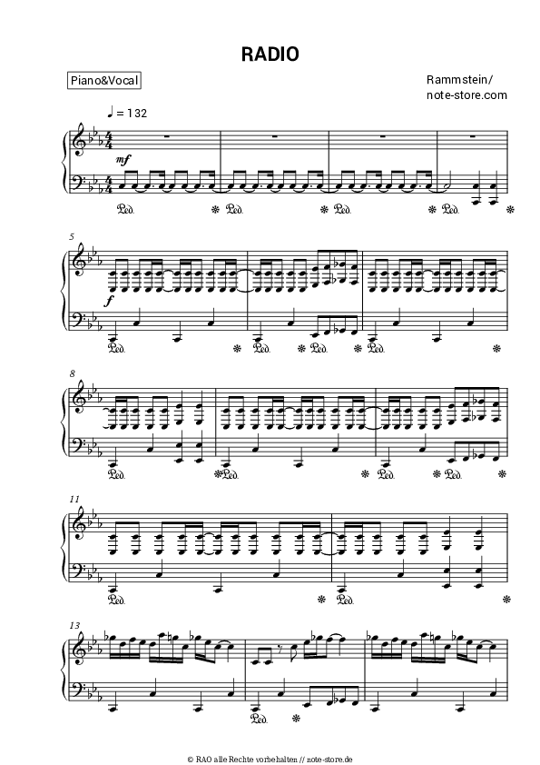 Noten mit Gesang Rammstein - RADIO - Klavier&Gesang