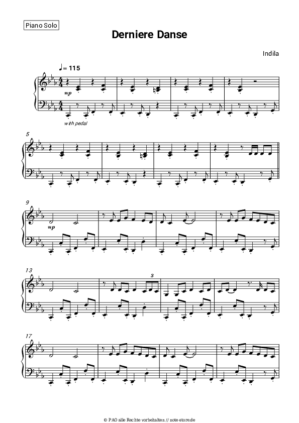 Noten Indila - Derniere Danse - Klavier.Solo