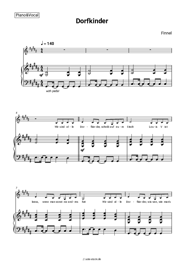 Noten mit Gesang Finnel - Dorfkinder - Klavier&Gesang