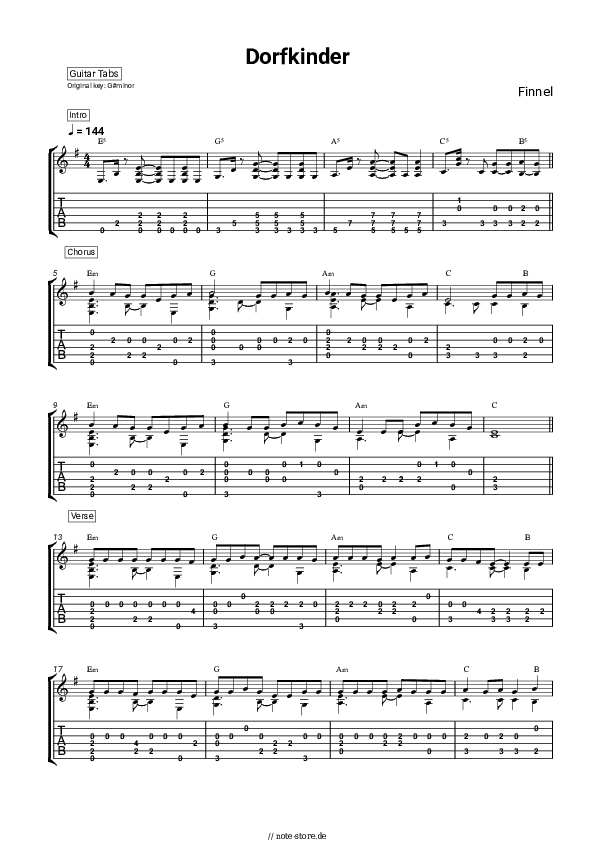 Tabs Finnel - Dorfkinder - Gitarre.Tabs