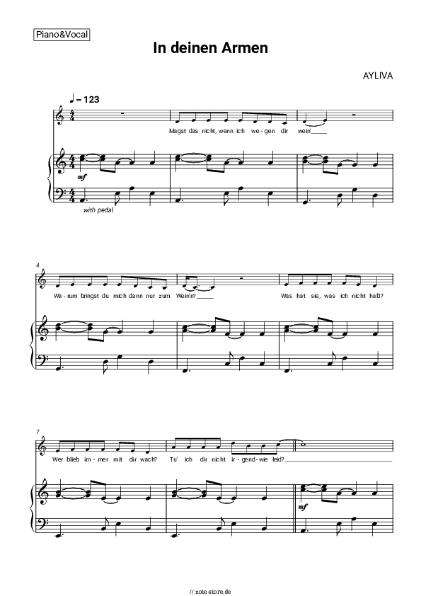 Noten mit Gesang AYLIVA - In deinen Armen - Klavier&Gesang