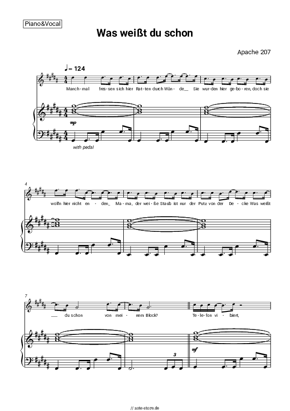 Noten mit Gesang Apache 207 - Was weißt du schon - Klavier&Gesang