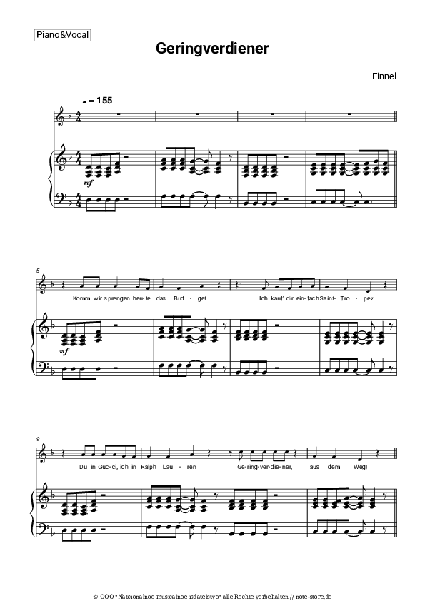 Noten mit Gesang Finnel - Geringverdiener - Klavier&Gesang