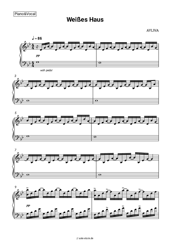 Noten mit Gesang AYLIVA - Weißes Haus - Klavier&Gesang