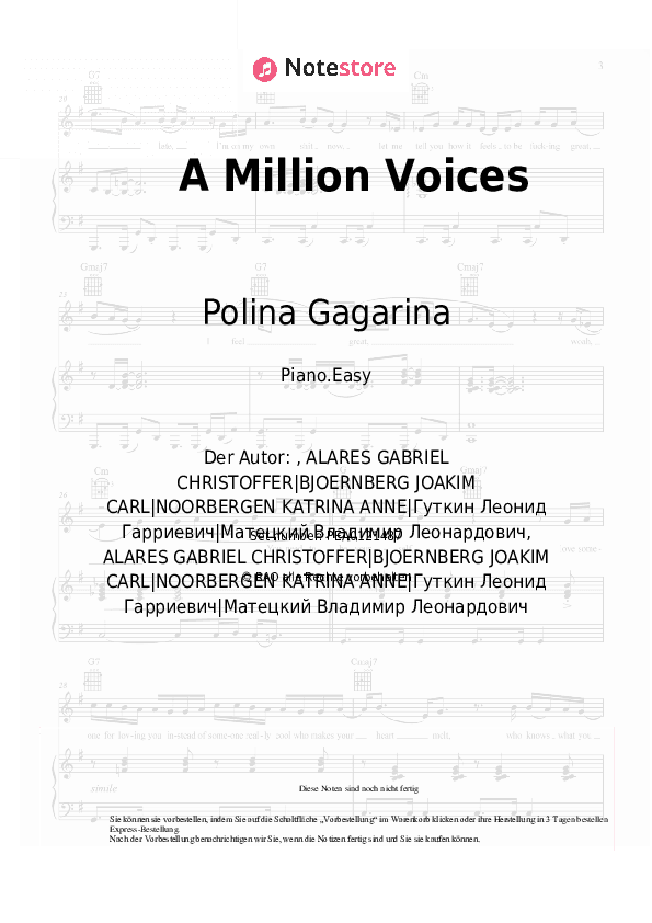 Einfache Noten Polina Gagarina - A Million Voices - Klavier.Einfach