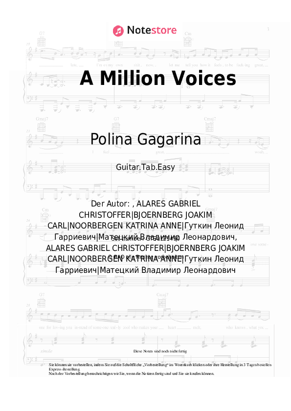 Einfache Tabs Polina Gagarina - A Million Voices - Gitarre.Tabs.Easy