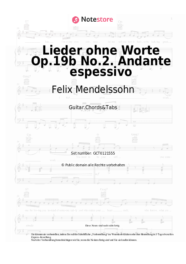 Akkorde Felix Mendelssohn - Lieder ohne Worte Op.19b No.2. Andante espessivo - Gitarren.Akkorde&Tabas