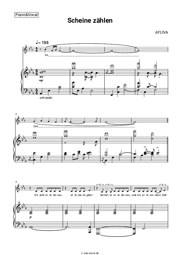 Noten mit Gesang AYLIVA - Scheine zählen - Klavier&Gesang