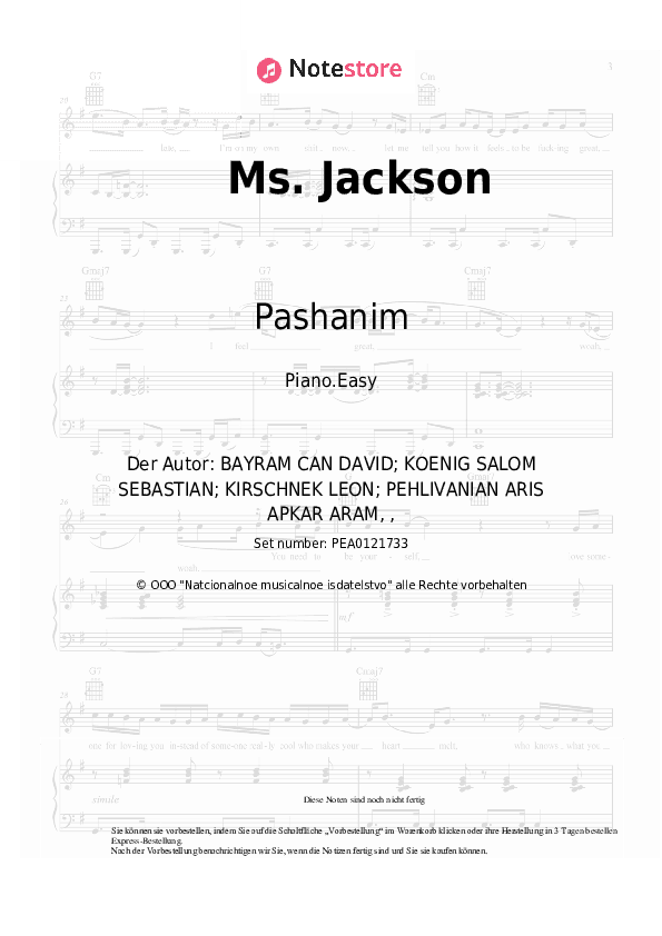 Einfache Noten Pashanim - Ms. Jackson - Klavier.Einfach
