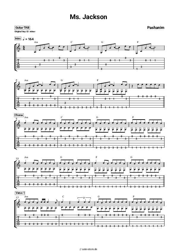 Tabs Pashanim - Ms. Jackson - Gitarre.Tabs