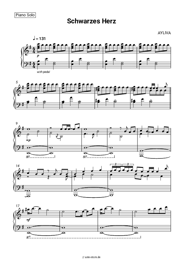 Noten AYLIVA - Schwarzes Herz - Klavier.Solo