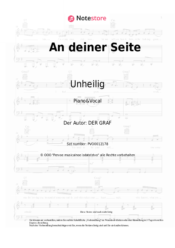 Noten mit Gesang Unheilig - An deiner Seite - Klavier&Gesang