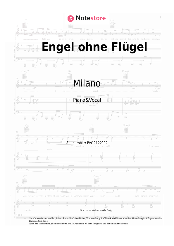 Noten mit Gesang Milano - Engel ohne Flügel - Klavier&Gesang