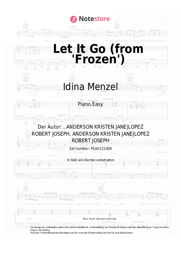 Einfache Noten Idina Menzel - Let It Go (from 'Frozen') - Klavier.Einfach