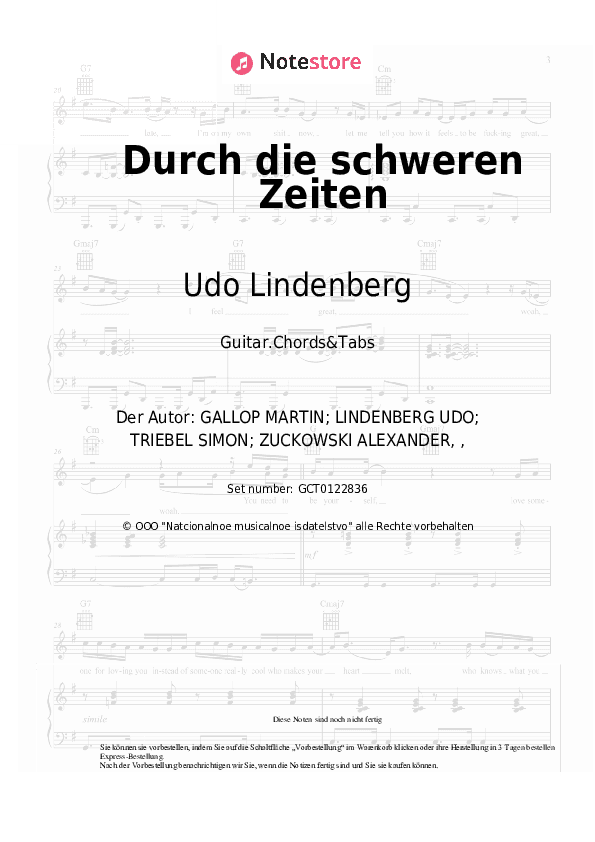 Akkorde Udo Lindenberg - Durch die schweren Zeiten - Gitarren.Akkorde&Tabas