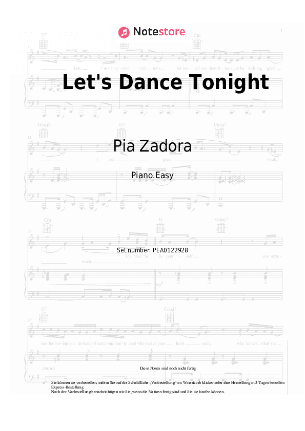 Einfache Noten Pia Zadora - Let's Dance Tonight - Klavier.Einfach