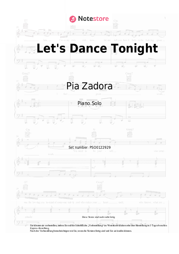 Noten Pia Zadora - Let's Dance Tonight - Klavier.Solo