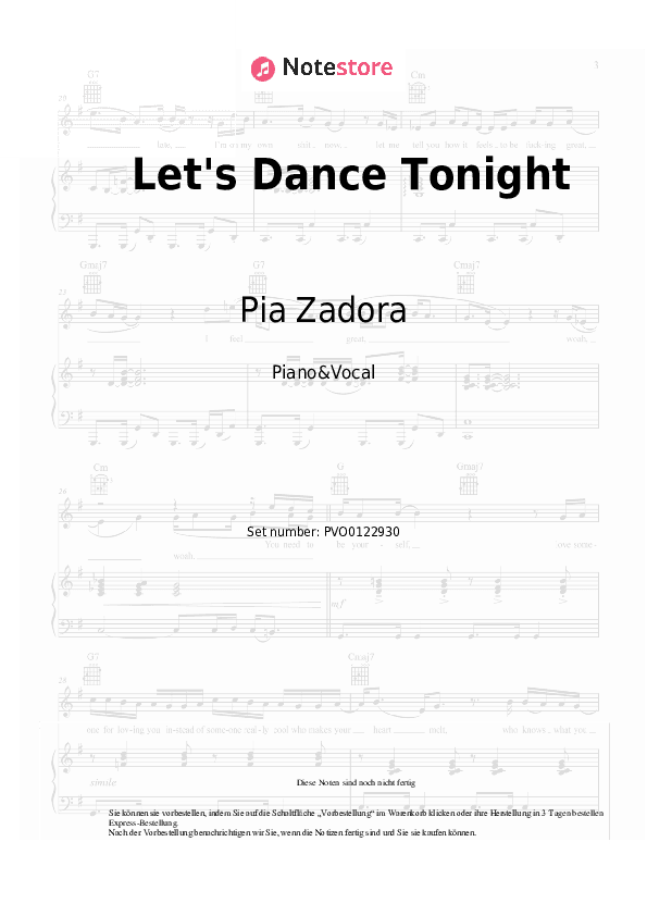 Noten mit Gesang Pia Zadora - Let's Dance Tonight - Klavier&Gesang