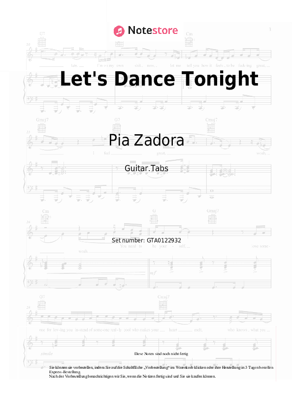 Tabs Pia Zadora - Let's Dance Tonight - Gitarre.Tabs
