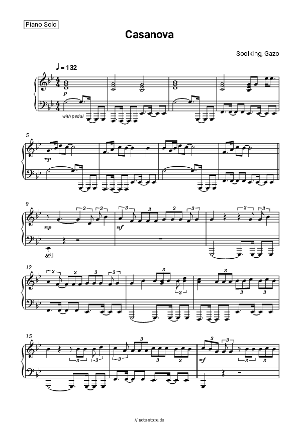 Noten Soolking, Gazo - Casanova - Klavier.Solo