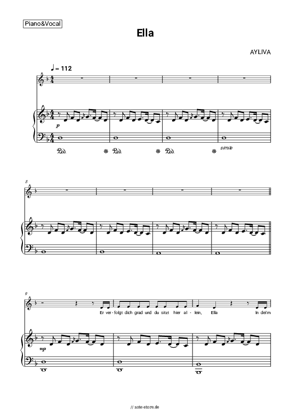 Noten mit Gesang AYLIVA - Ella - Klavier&Gesang