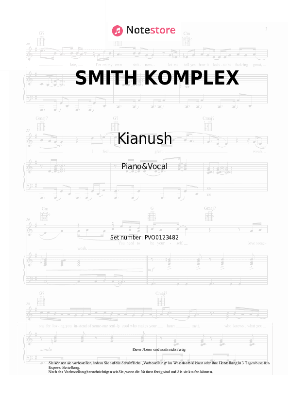 Noten mit Gesang Kianush - SMITH KOMPLEX - Klavier&Gesang