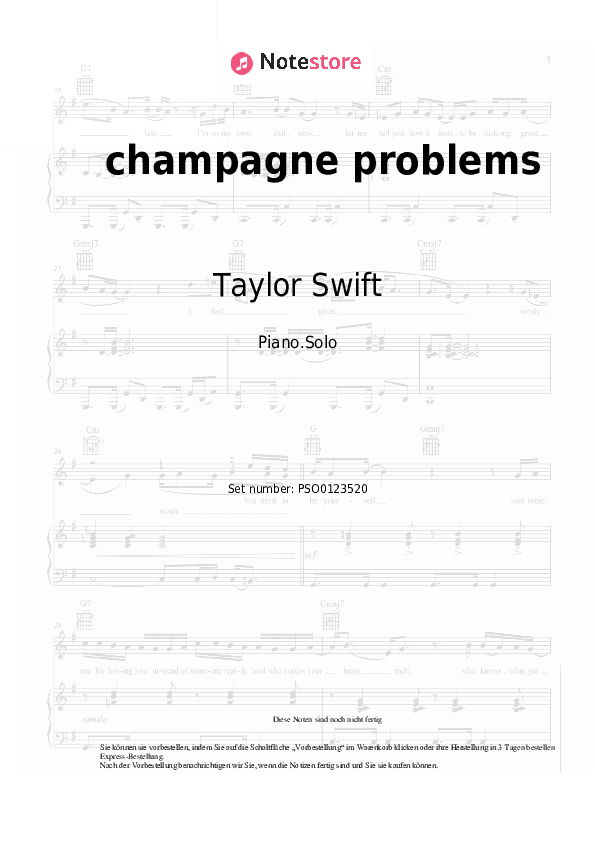 Noten Taylor Swift - champagne problems - Klavier.Solo