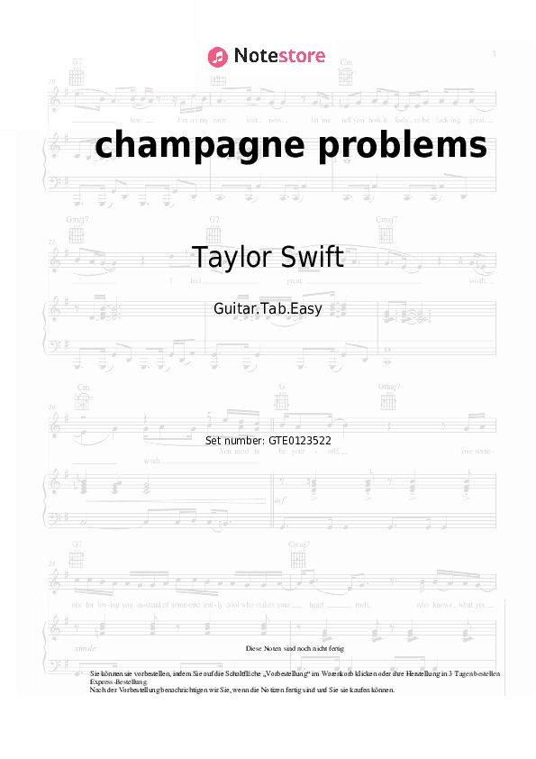 Einfache Tabs Taylor Swift - champagne problems - Gitarre.Tabs.Easy
