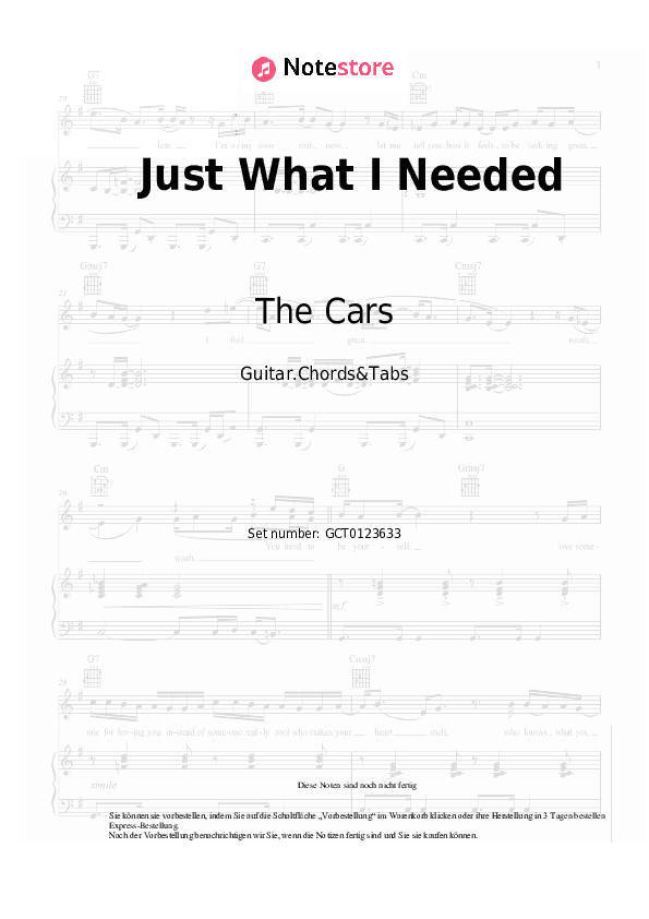 Akkorde The Cars - Just What I Needed - Gitarren.Akkorde&Tabas