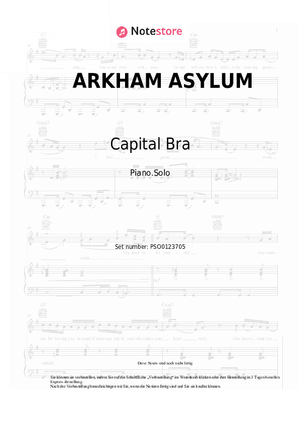 Noten Capital Bra, Joker Bra - ARKHAM ASYLUM - Klavier.Solo